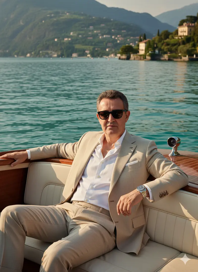 homem elegante num barco