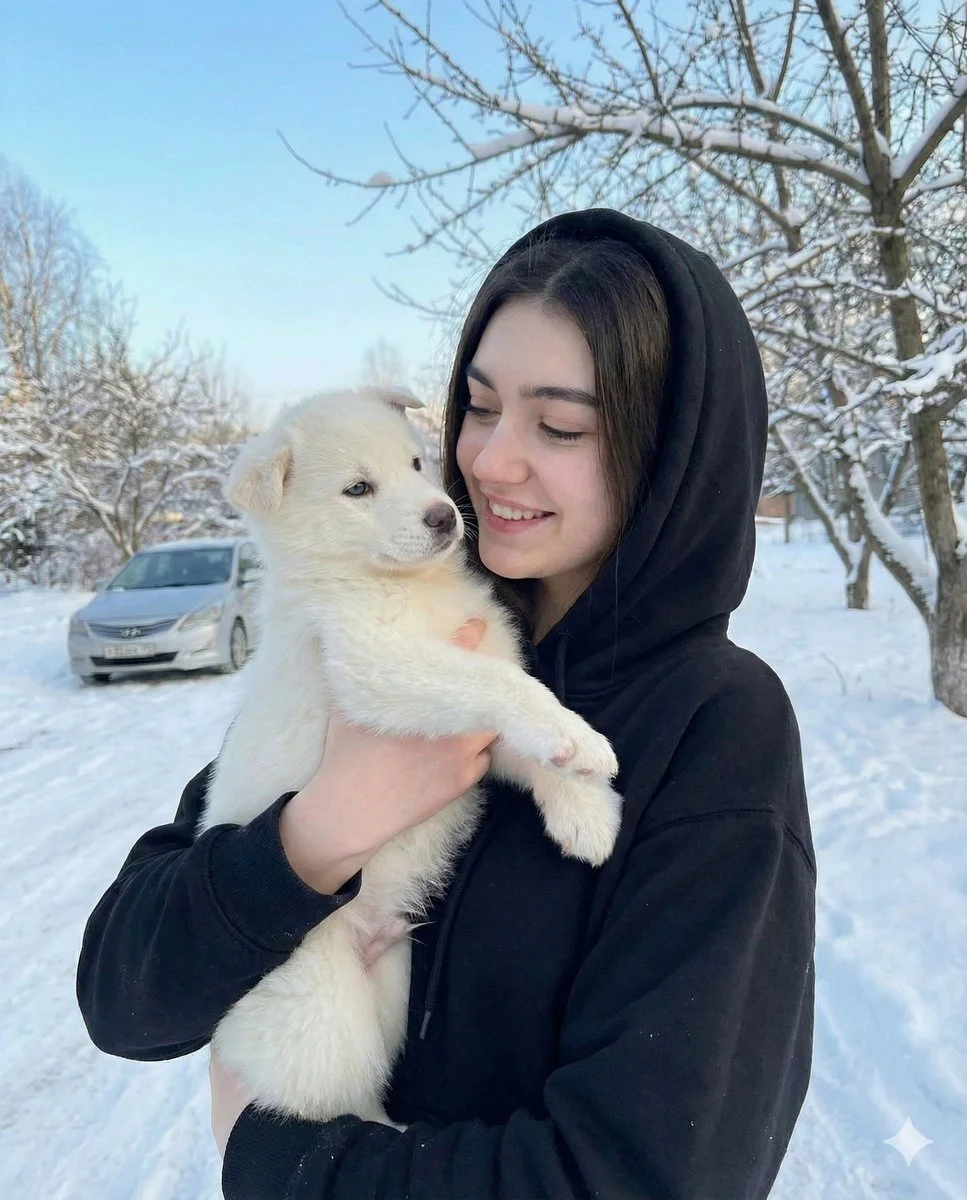 Snow Portrait with Puppy